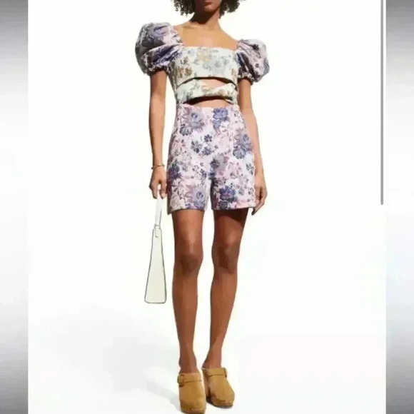 NWOT Autumn Adeigbo Liadan Floral Jacquard Twist Front Romper Jumpsuit XS l US 2 - Picture 4 of 10